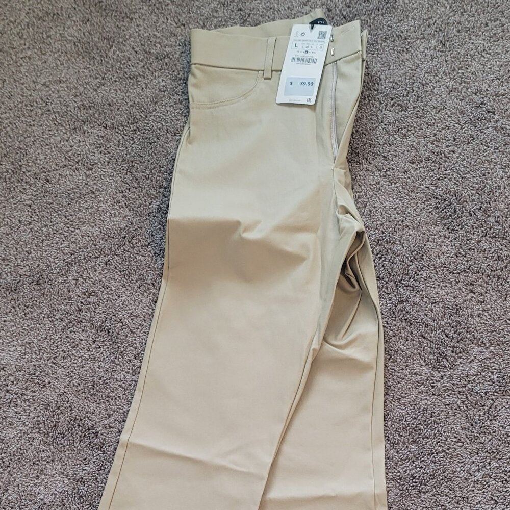 ZARA Kick Flare Waxed Pant (NWT) Size L/30 US8 - Cream/Tan Color